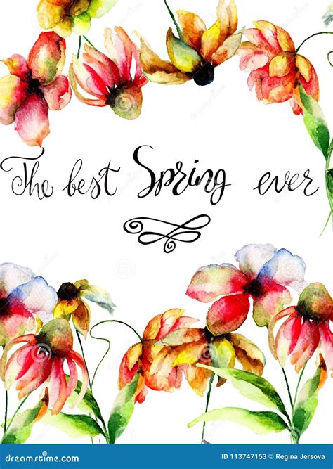 Spring Flowers With Title The Best Spring Ever Stock Illustration
