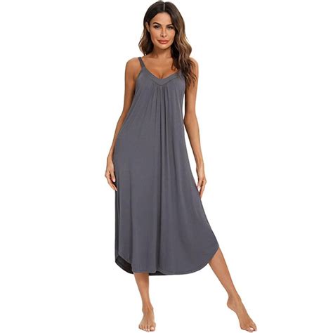 Maynos Nightgowns For Women Sleeveless Long Sleepwear Cotton V Neck