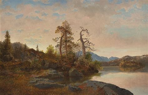 Hans Fredrik Gude Forest Landscape With Lake Forest Landscape