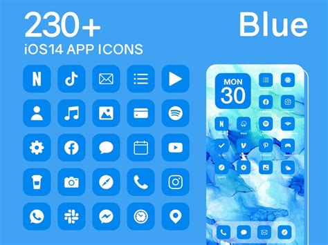 Ios Blue App Icons 230 Blue Minimal Ios 14 Modern Icon Pack Etsy