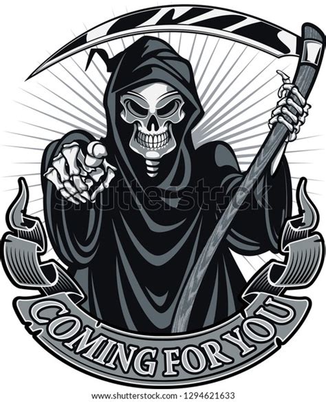Grim Reaper Holding Scythe Pointing Stock Vector Royalty Free 1294621633