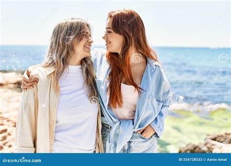 Young Lesbian Couple Of Two Women In Love At The Beach Stock Image Image Of Girls Lesbian
