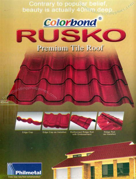 Color roof 159.8 meters millazo red 345 peso per meter 7 gutter 850 peso bawat isang peraso 15 bubong 680 peso bawat. Rusko Premium Steel Tile Roofing Philippines