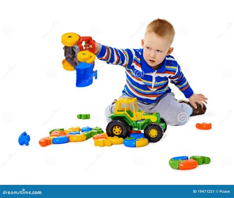 Little Boy Playing Actively With Plastic Toys Stock Image Image 19471221