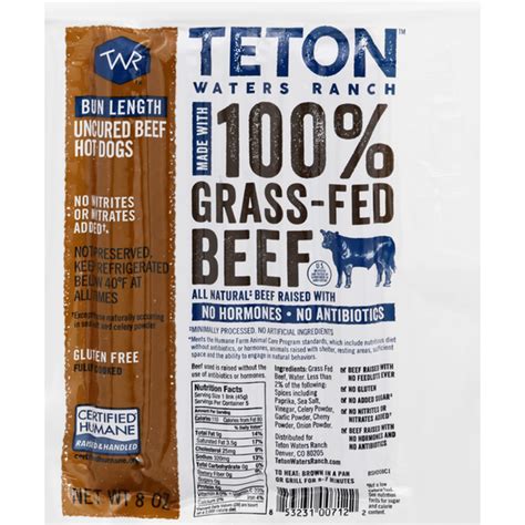 Teton Waters Ranch Hot Dogs Uncured Beef Bun Length 8 Oz Instacart
