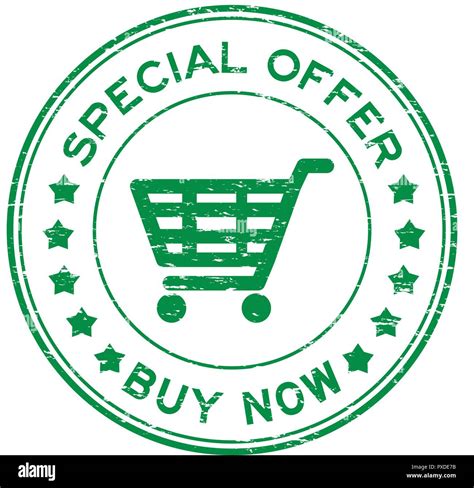 Grunge Green Special Offer Buy Now With Shopping Cart Icon Round Rubber