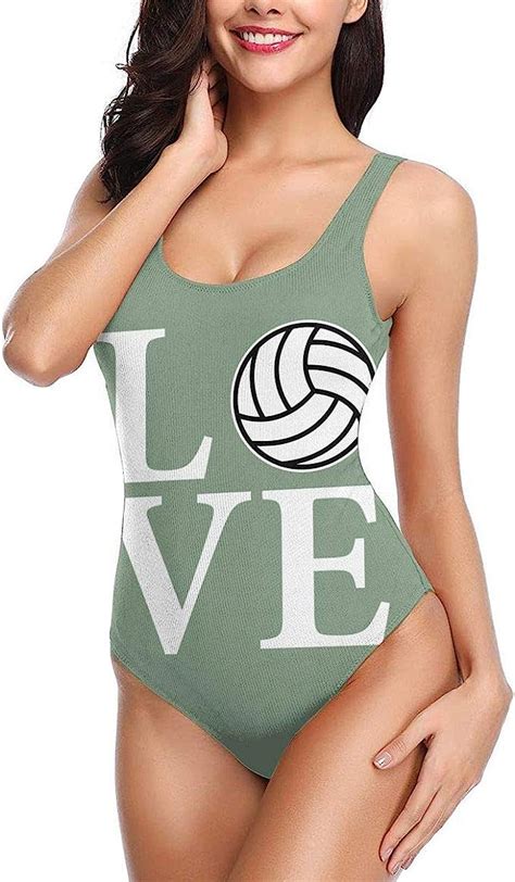 Love Volleyball Womens One Piece Swimsuits Sexy Low Back Print Bathing
