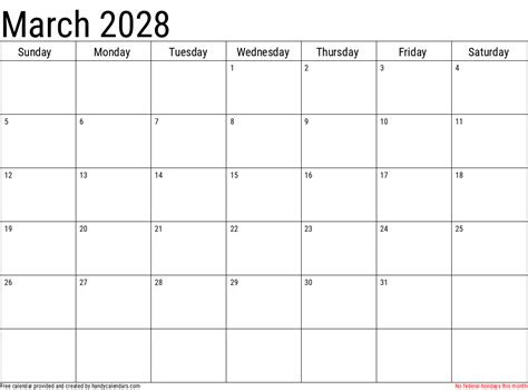 March 2028 Calendar Handy Calendars
