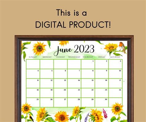 Editable June 2023 Calendar Gorgeous Summer With Beautiful Etsy Uk