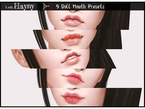 The Sims 4 5 Doll Mouth Presets By Ladyhayny Sims 4 Sims 4 Body Mods