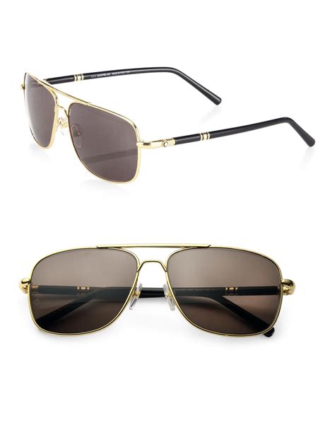 Montblanc 60mm Navigator Sunglasses In Gold Brown Metallic For Men Lyst