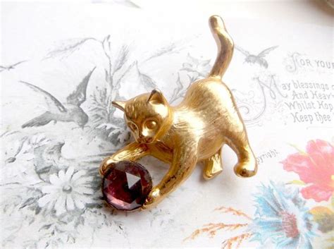 Vintage Goldtone Cat Playing With Ball Brooch Forage And Find Cat Playing Cat Jewelry Cats