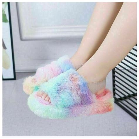 Girls Kids Flat Fluffy Faux Fur Slipper Slides Sandals Comfy Winter