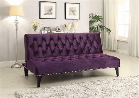 Transitional Living Room Sleeper Sofa Bed Futon Purple Velvet