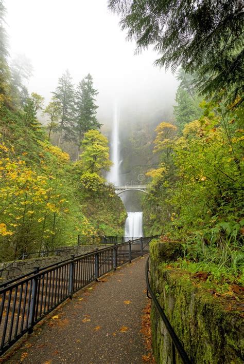 Beautiful Park At Multnomah Falls In Autumn Stock Image Image Of