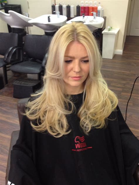 blonde highlights wella illumina colour long hair the hair lounge oldham wella illumina curls