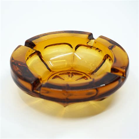 Art Deco Amber Glass Ashtray Sustainable Deco Inc