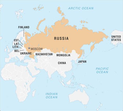 Russland auf der Weltkarte umliegende Länder und Lage auf der Europakarte
