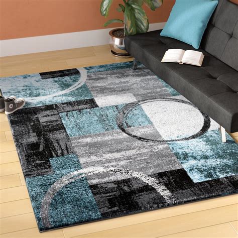 Wrought Studio Fanton Abstract Machine Woven Area Rug In Blue Gray