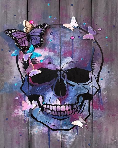 Purple Butterfly Skull Painting By Tracy Bohning