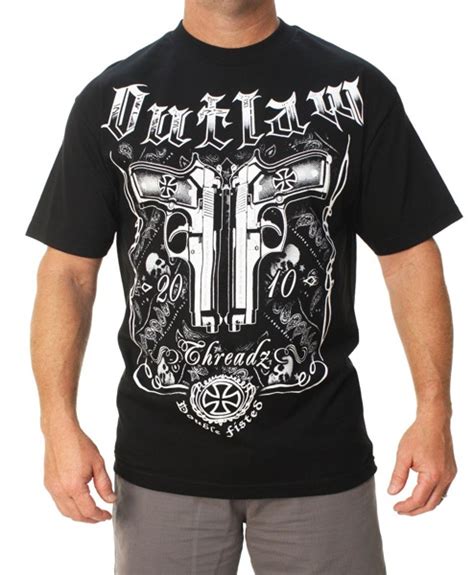 Short Sleeve T Shirt Outlaw Threadz Double Fisted Mens Rock Fashion