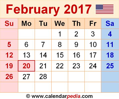 February 2017 Calendar Templates For Word Excel And Pdf