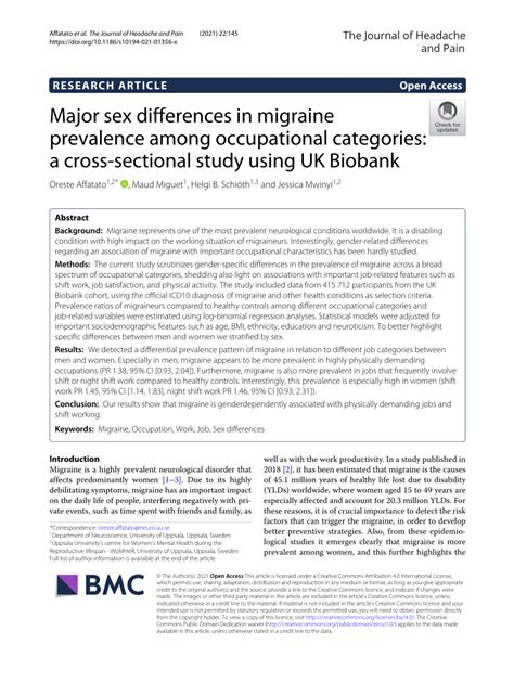 Pdf Major Sex Differences In Migraine Prevalence Among Occupational Categories A Cross