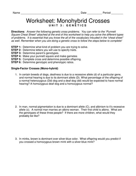Check spelling or type a new query. Worksheet: Monohybrid Crosses