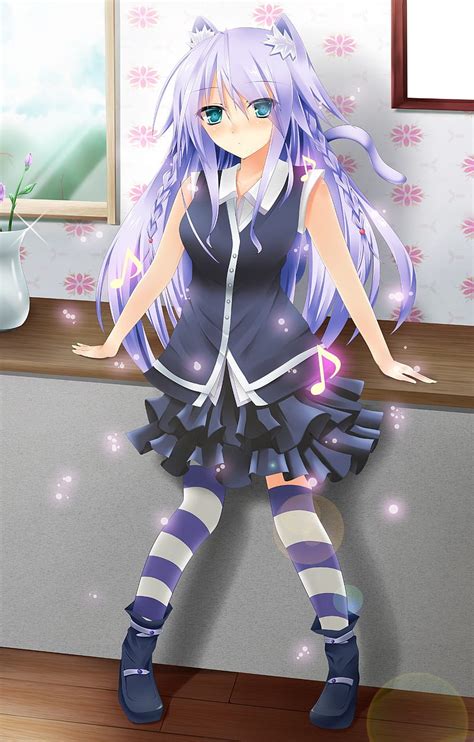 720p Free Download Anime Anime Girls Stockings Long Hair Purple