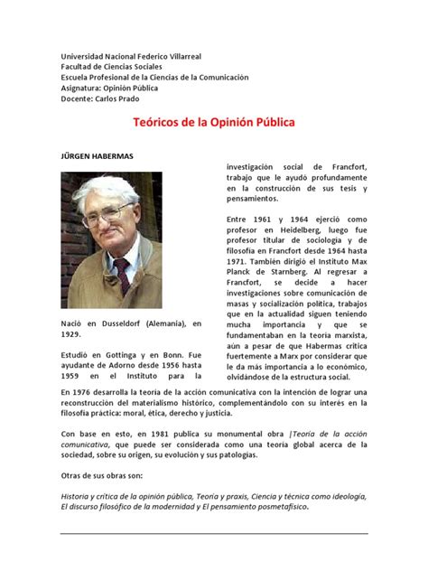 Teoricos De La Opinion Publica Jürgen Habermas Comunicación