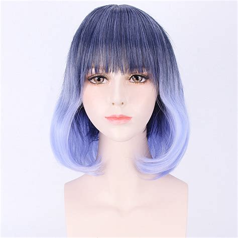 35 40cm Blue Gradient Cosplay Wig Woman Short Curly Hair