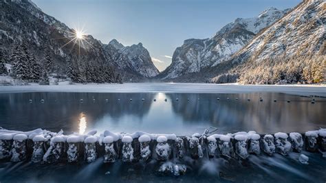 Nature Landscape Mountains River Water Italy Sunrise Ice Winter