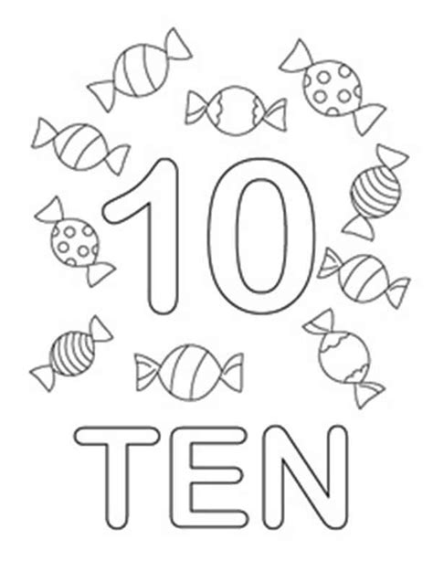 Learn Number 10 With Ten Candies Coloring Page Bulk Color Numbers