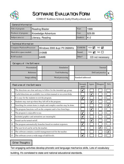 Software Evaluation Template Fill Online Printable Fillable Blank