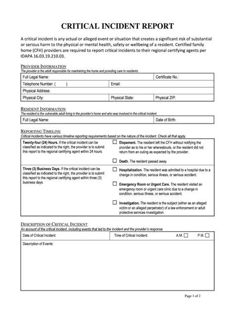 Critical Incident Report Idaho Department Of Health And Welfare