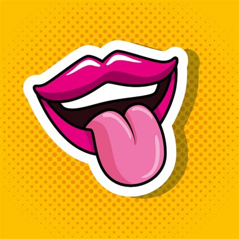 Premium Vector Sexy Mouth With Tongue Out In Yellow Pop Art Style