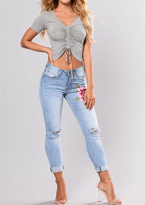 Embroidery Ripped Hollow Out Jeans Fairyseason