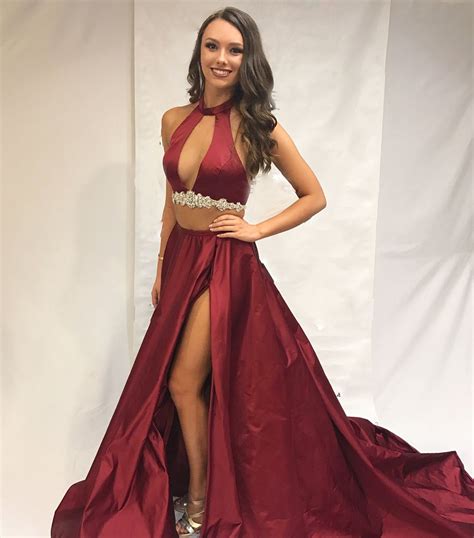 Two Piece Burgundy Long Party Dress With Side Slit On Luulla
