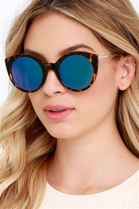 Cool Tortoise And Blue Sunglasses Mirrored Sunglasses Round