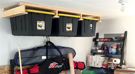 I also wanted to maximize a custom space, so, i designed my own. Great overhead storage option for a garage. I used 2ea 2 ...