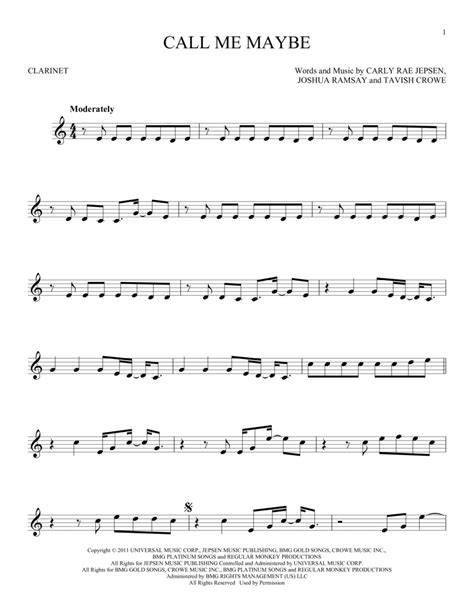 Call Me Maybe By Carly Rae Jepsen Clarinet Solo Digital Sheet Music Sheet Music Plus