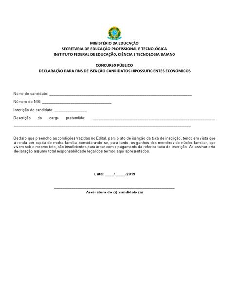 Declaração De Baixa Renda Pdf