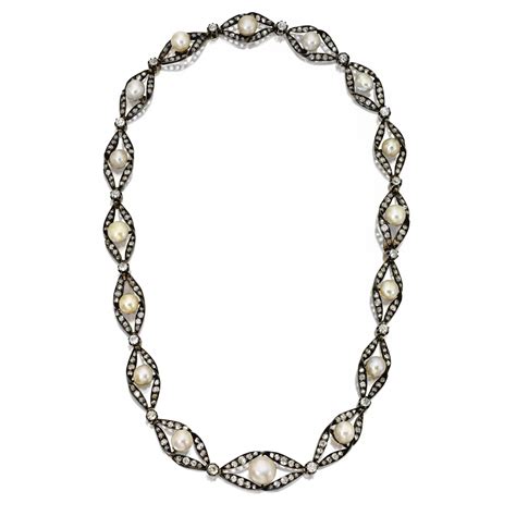 7 Pearl And Diamond Necklace Late 19th Century