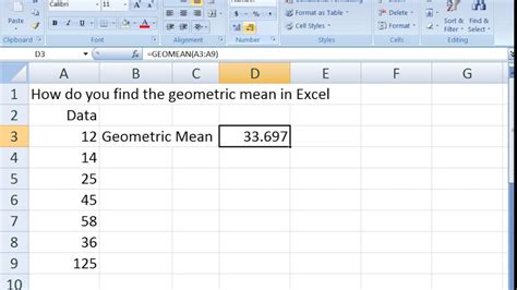 How Do You Find The Geometric Mean In Excel Youtube