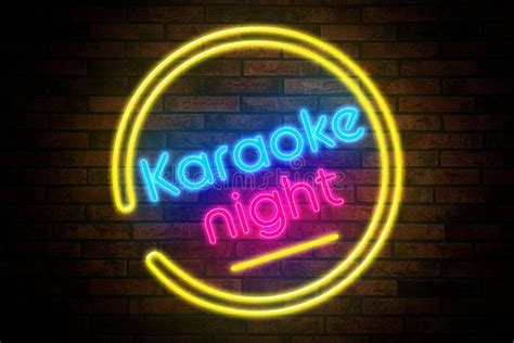 Glowing Neon Sign With Words Karaoke Night On Brick Wall Stock Illustration Illustration Of
