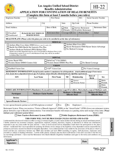 2022 Form Ca Lausd Hi 22 Fill Online Printable Fillable Blank