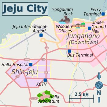 Roads Beaches And Famous Tourist Attractions Are Marked South Korea Jeju Map Map Of Jeju Island