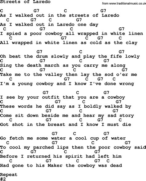 Marty Robbins Song Streets Of Laredo Lyrics And Chords Lyrics And