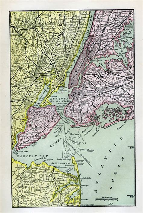 Print Of Map New York Harbor 1873 Etsy
