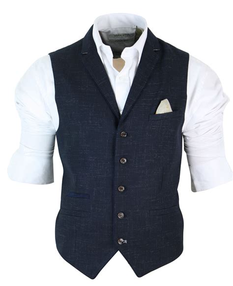 Mens Slim Fit Check Herringbone Tweed Waistcoat Navy Blue Vintage Plum